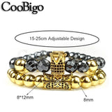 Punk Crown Charm Bracelet Micro Pave Zircon Men Women Bangle Couple Adjustable