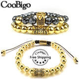 Punk Crown Charm Bracelet Micro Pave Zircon Men Women Bangle Couple Adjustable