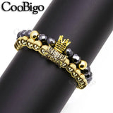 Punk Crown Charm Bracelet Micro Pave Zircon Men Women Bangle Couple Adjustable