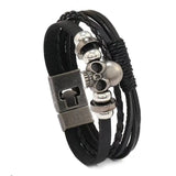 Punk Leather Bracelets Skull Charms Wrap Wristband Bangle