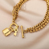 Punk Chain Bracelet with Key Lock Baroque Pearls