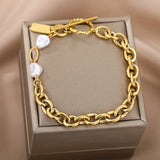 Punk Chain Bracelet with Key Lock Baroque Pearls