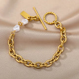 Punk Chain Bracelet with Key Lock Baroque Pearls