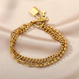 Punk Chain Bracelet with Key Lock Baroque Pearls