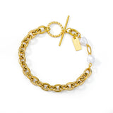 Punk Chain Bracelet with Key Lock Baroque Pearls