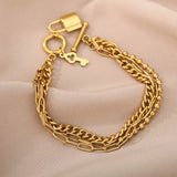 Punk Chain Bracelet with Key Lock Baroque Pearls