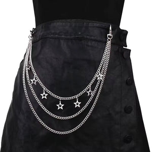 Punk Multilayer Metal Pentacle Planet Smile Moon Chain Jeans Keychain