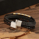 Punk Multilayer Stainless Steel Bangle Leather Bracelet Men Women