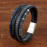 Punk Multilayer Stainless Steel Bangle Leather Bracelet Men Women