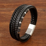 Punk Multilayer Stainless Steel Bangle Leather Bracelet Men Women
