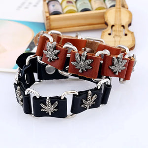 Punk Alloy Maple Leaves Star Skull Bracelet Chain Cowhide Male Bracelets