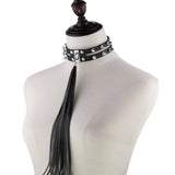 Punk Nail Rivets Tassel Choker Leather Necklace