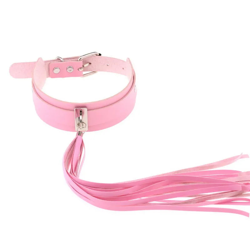 Punk Nail Rivets Tassel Choker Leather Necklace