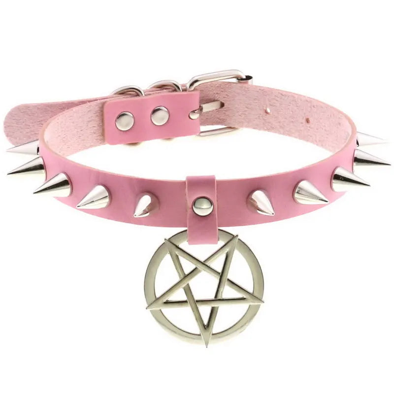 Punk Rivet Star Pendant Choker Leather Necklace