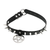 Punk Rivet Star Pendant Choker Leather Necklace
