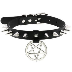 Punk Rivet Star Pendant Choker Leather Necklace