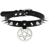 Punk Rivet Star Pendant Choker Leather Necklace