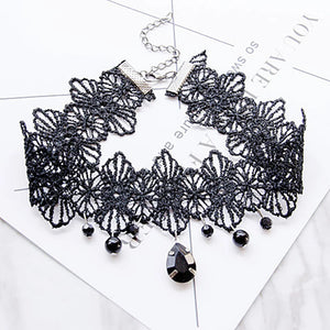 Punk Lace Beads Choker Pendant Steampunk Gothic Collar Necklace