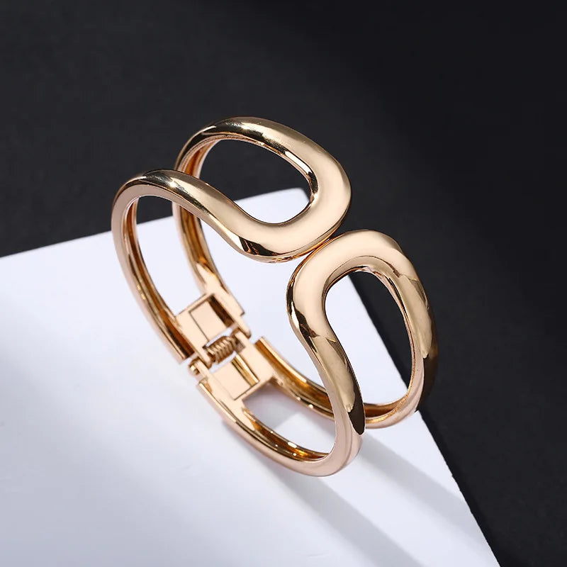 Punk Wide Wire Bracelet Hollow Charms Statement Cuff Bangle