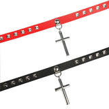Punk PU Leather Cross Heart Pendant Choker Necklace for Women
