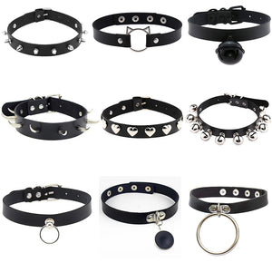 Punk PU Leather Heart Spike Rivet Choker Necklace Gothic Women Jewelry