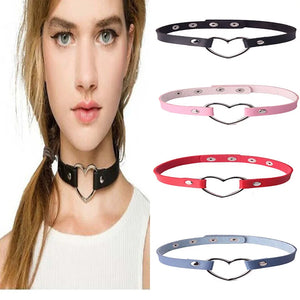 Punk PU Leather Heart Choker Necklace Goth Gothic Rock Jewelry