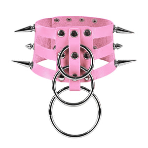 Punk PU Leather O-Ring Round Hot Sexy Sweet Pink Choker Necklaces