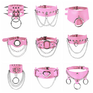 Punk PU Leather O-Ring Round Hot Sexy Sweet Pink Choker Necklaces