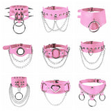 Punk PU Leather O-Ring Round Hot Sexy Sweet Pink Choker Necklaces
