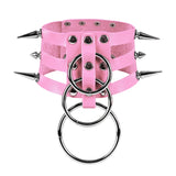 Punk PU Leather O-Ring Round Hot Sexy Sweet Pink Choker Necklaces