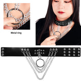 Punk PU Leather O-Ring Round Spike Collar Studded Choker Necklace