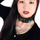 Punk PU Leather O-Ring Round Spike Collar Studded Choker Necklace