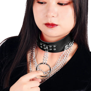 Punk PU Leather O-Ring Round Spike Collar Studded Choker Necklace