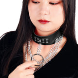 Punk PU Leather O-Ring Round Spike Collar Studded Choker Necklace