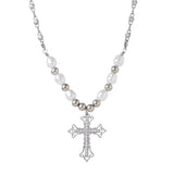 Vintage Punk Cross Pendant Necklace Bling Pearl