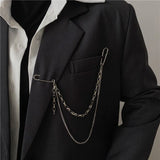 Punk Pendant Double Pin Clip Brooch Street Metal Chest Chain