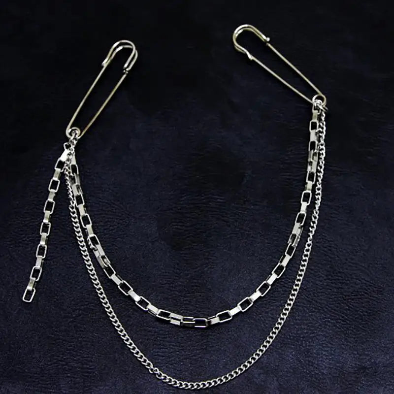 Punk Pendant Double Pin Clip Brooch Street Metal Chest Chain