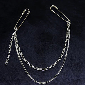 Punk Pendant Double Pin Clip Brooch Street Metal Chest Chain
