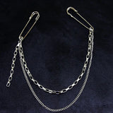 Punk Pendant Double Pin Clip Brooch Street Metal Chest Chain
