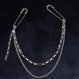 Punk Pendant Double Pin Clip Brooch Street Metal Chest Chain