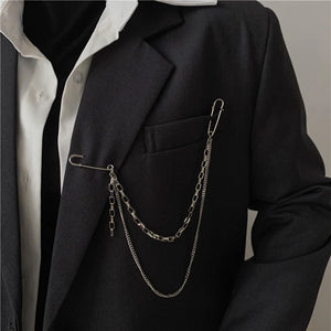 Punk Pendant Double Pin Clip Chain Brooch Japan Korea Men Women Street Ins