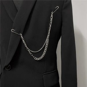 Punk Pendant Double Pin Clip Chain Brooch Japan Korea For Men Women