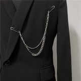 Punk Pendant Double Pin Clip Chain Brooch Japan Korea For Men Women