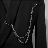 Punk Pendant Double Pin Clip Chain Brooch Japan Korea For Men Women