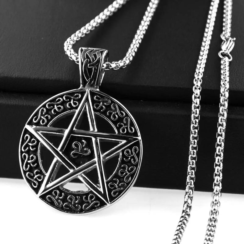 Punk Pendant Necklaces Pentagram Shape Charms Stainless Steel Chain