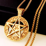 Punk Pendant Necklaces Pentagram Shape Charms Stainless Steel Chain