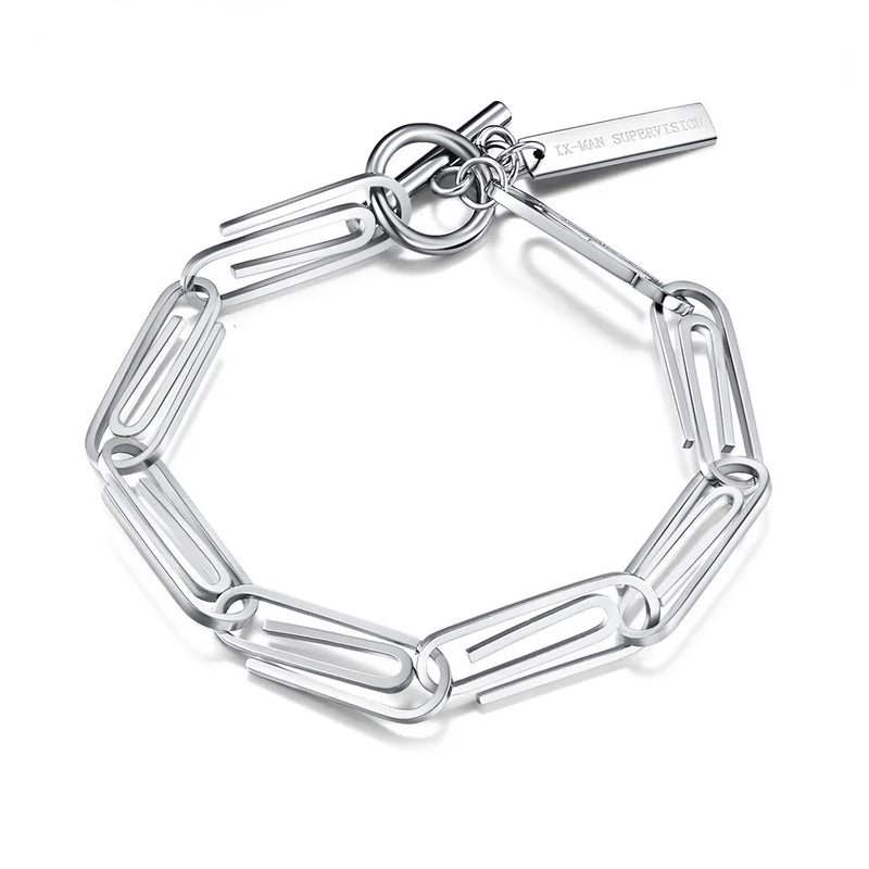 Punk Pin Men's Bracelet Stainless Steel Clasp Paper Clips