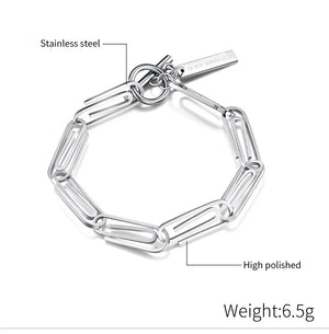 Punk Pin Men's Bracelet Stainless Steel Clasp Paper Clips
