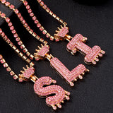 Punk Pink Rhinestone Letter Initial Anklets Crystal Chain Anklet Bracelet