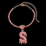 Punk Pink Rhinestone Letter Initial Anklets Crystal Chain Anklet Bracelet